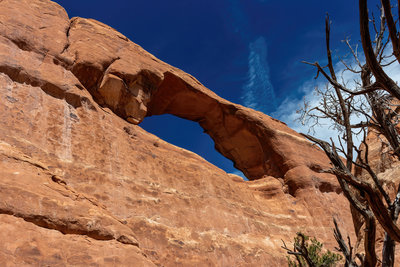 Skyline Arch from the bottom of the rock wall.