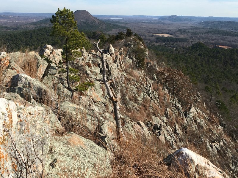 Looking down from the ridge. There are several ways you can down climb and make your traverse more technical.