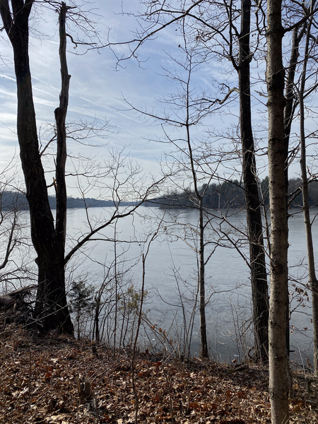 View of a frozen Lake Nockamixon from Quarry Trail