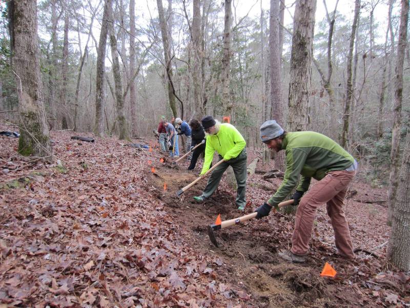 Midlands SORBA and volunteers benching section of the Cowasee Trail.