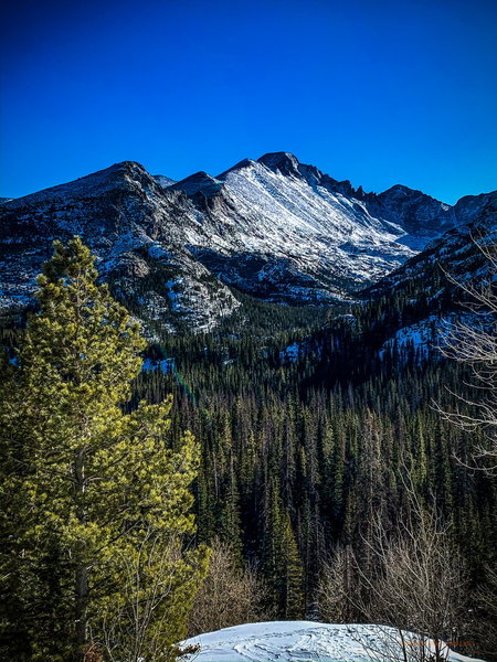 Looking south towards Longs Peak from the Emerald Lake Trail, December 30, 2019