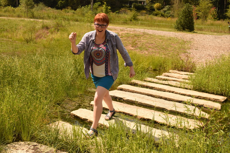 A fun water crossing over stone steps.