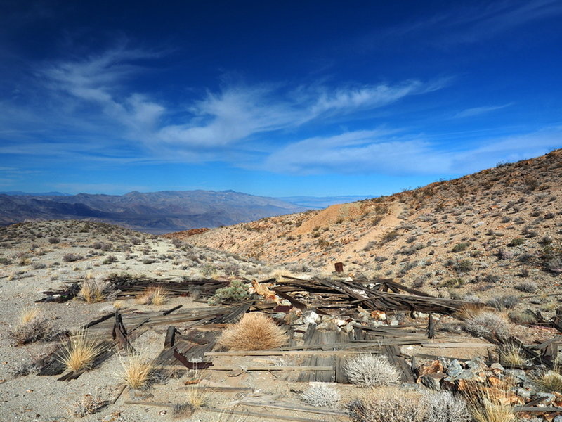 Collapsed cabins at the Saddle Rock Mine