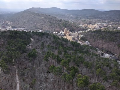 This is a view of the trail from the top of the tower. You can see it extending from the left hand side down the hill.