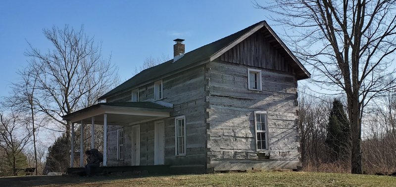 The Jacob Moery Cabin that was moved from a nearby off-site location to the Nature Center for exhibition and interpretive programs.