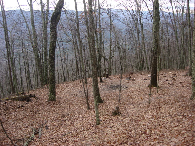 Campsite 2/3 up mountain, as seen from trail.