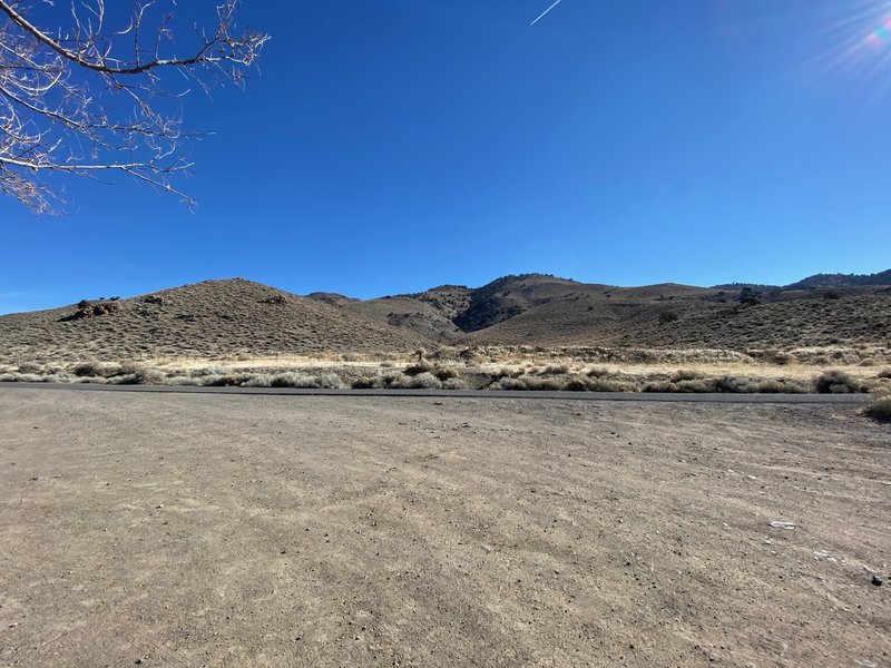 The parking lot looking out to the trailhead at the Park.