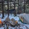 Campsite with great fire set up right off the trail.