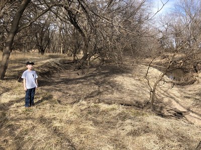 This is a really neat example of ground slump...where the creek has caused this 50ft diameter section of dirt to fall downwards about 5 feet.