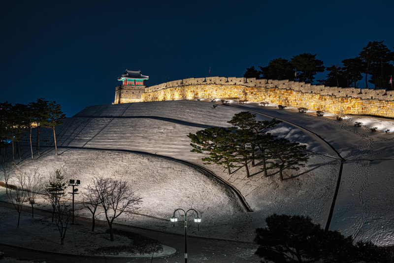 Hwaseong Fortress after a fresh snow.