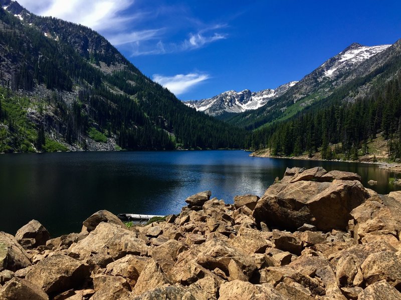 Eightmile Lake from a boulder field on its shore.