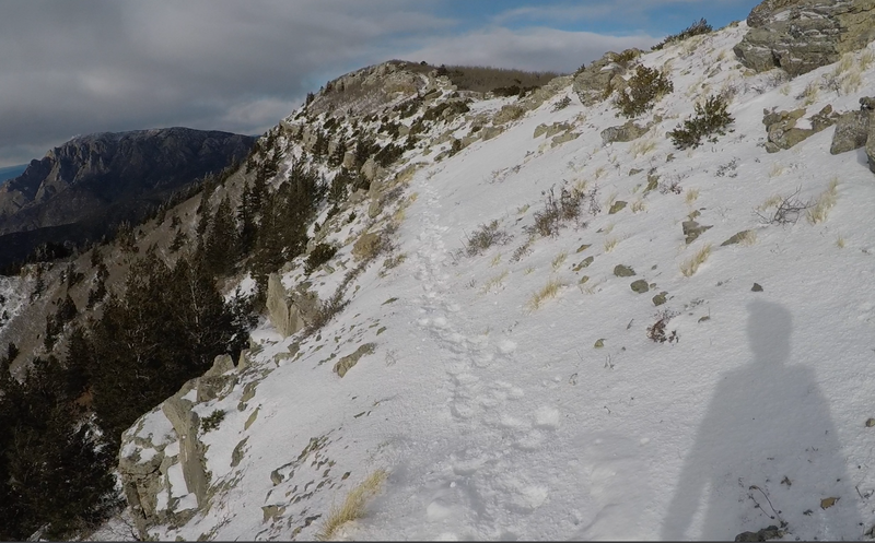 South peak trail with the summit in view. February 2020 trail conditions.