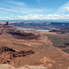 Shafer Basin evaporation ponds and snow covered La Sal Mountains from Dead Horse Point Overlook