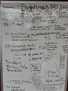 Sighting board at the front entrance of the refuge is amended by visitors.