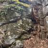 An example of a Mile of Ledges rock scramble up the Blue/Yellow-Dot trail