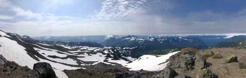 Panoramic view looking out from the Skyline Trail on Mount Rainier.