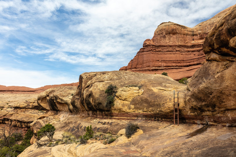 A ladder helps you get down do the canyon floor