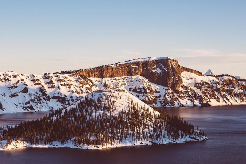 Snow covered mountains at Crater Lake