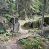 Bolders on the trail to Lookout Louise, Isle Royale National Park, Rock Harbor, Michigan.