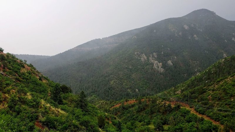 Rain coming over the mountain, looking to the SE.