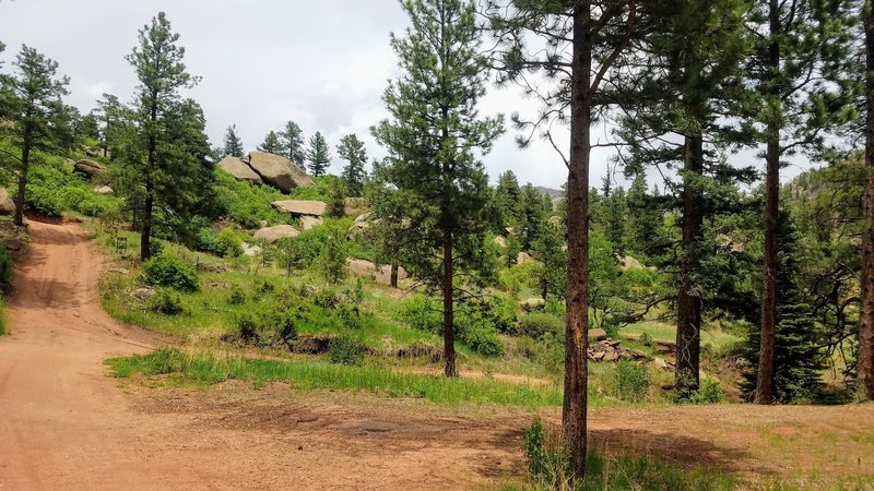 End of Ute Pass Trail. Continue to left and hike into Cascade passing Longs Ranch.