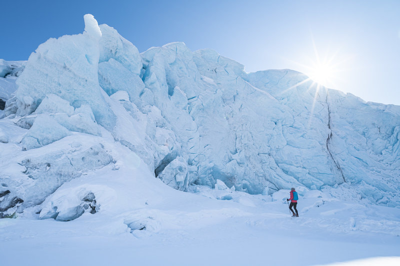 Exploring Portage Glacier in winter.