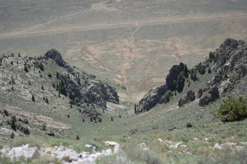 View from the top of Big Southern Butte looking to the base