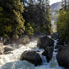 A glimpse of Vernal Falls as the sun just rises above the ridge