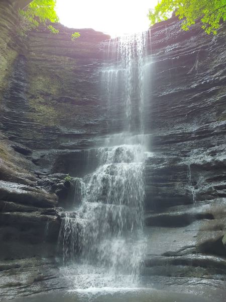 Waterfall at the end of the Interior Canyon Trail. This water fall is also accessible by several stairs at the Matthiessen Lake Shelter parking lot.  The road to the Matthiessen Lake parking lot is a single lane gravel road next to a golf course.