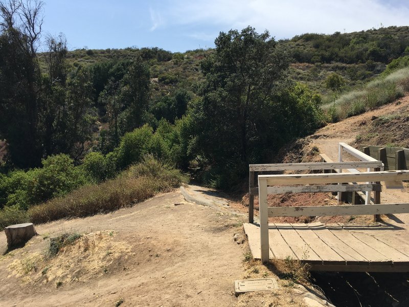 The Rivas Canyon trailhead at Will Rogers isn't obvious. Walk past the park office, tennis court, and bridge to go down the paved path straight ahead.