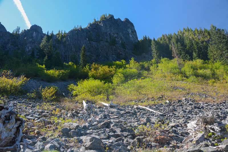 The much more rugged eastern ridge scramble route of Mount Beachie as seen from the official trail