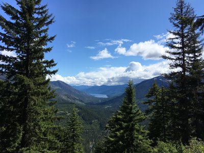 A view of Cle Elum Lake once you get out of the trees.