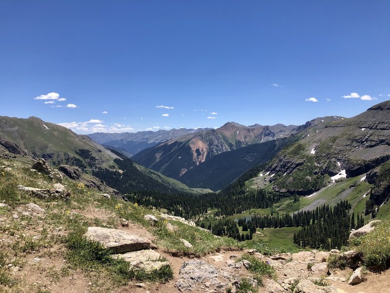 View looking back at the Ice Lakes Trail in mid-July