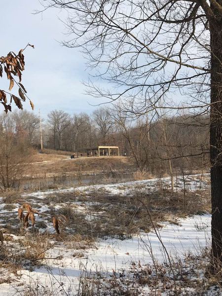 3M Wetlands - View from M-K-T trail of covered observation platform