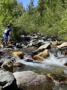 End of the trail finally met up with the creek. Sat on some rocks and had a snack before heading back down.