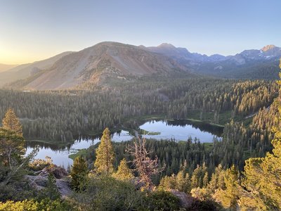 View of Twin Lakes shortly after sunrise on way up Dragons Back.