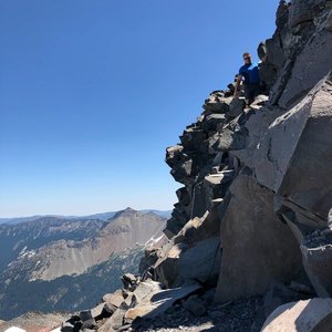 Climbing down from the peak of Old Snowy Mountain.