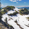 view from Warrior Mtn of snowfield covering trail (July 2020)