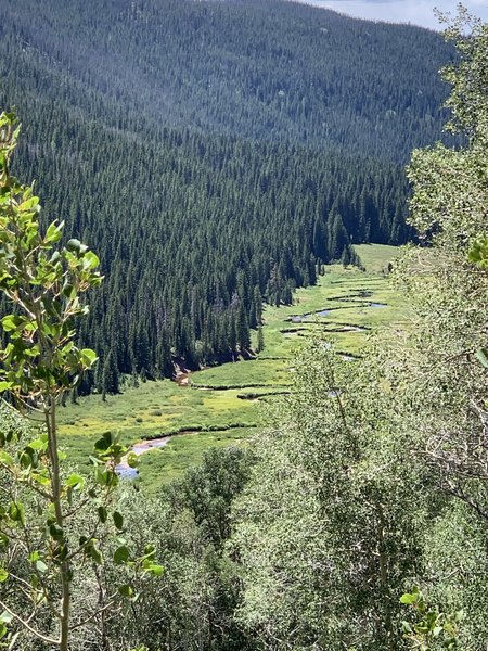 Looking back towards the river valley on the ascent to the falls