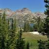 The second Cook Lake, below,  is in a basin at the foot of Mt. Lester's two peaks.