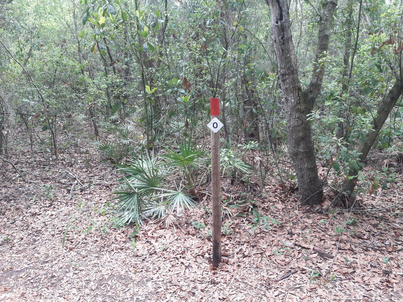 Guidepost #0 at Alafia Scrub Nature Preserve.