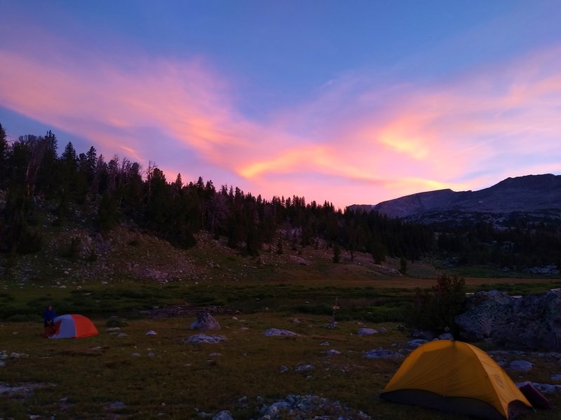 Sunrise at 10,300 feet at a creek along the CDT/Fremont Trail at the Timico Lake Trail junction.