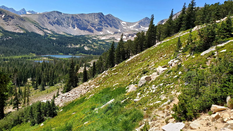 View of Mitchell Lake on the way up Mt Audubon.