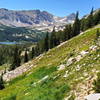 View of Mitchell Lake on the way up Mt Audubon.