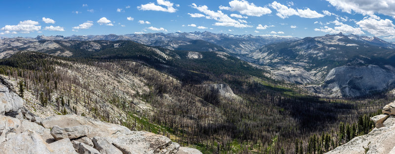 View east from Clouds Rest towards the Merced River and Bunnell Point