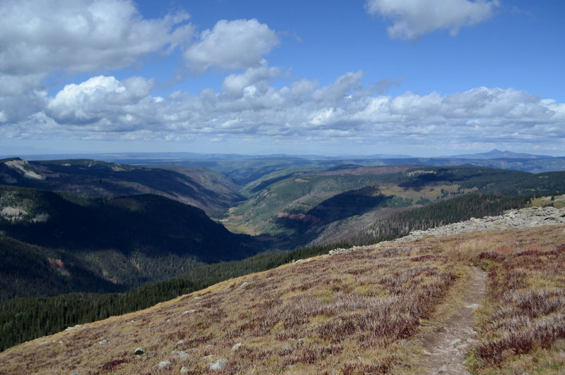 Dropping down Indian Trail Ridge (Highline Trail, part of Colorado Trail) looking out over Bear Creek.