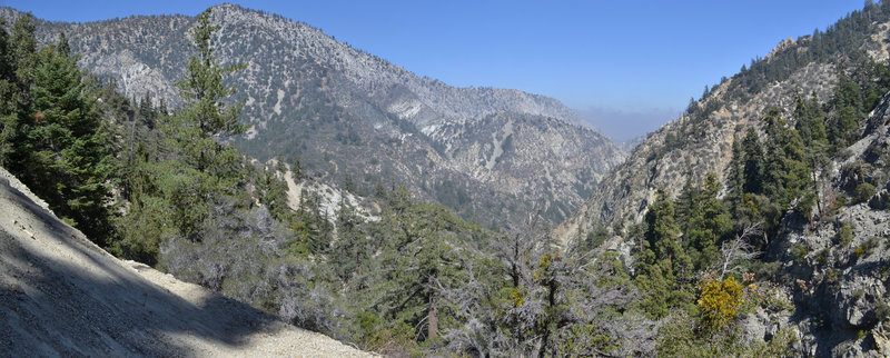 Still high up on the Middle Fork Lytle Creek and coming down. There's a little fog.