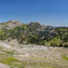 Vista across southern Grand Teton National Park from Game Creek Pass. Housetop Mountain and Grand Teton on the left, Mount Hunt and Rendezvous Mountain towards the right.