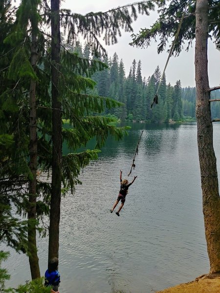 Just off the path down a steep little hill is a rope swing for the fearless.