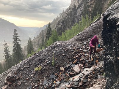 Crossing a gully after rain.
